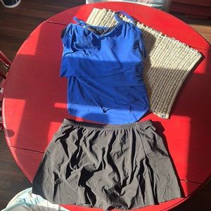 Magicsuit Tankini Blue top/Miraclesuit Black skirted bottom Size 16